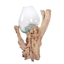 Wurzelholz mit Glas, H. ca. 70 bis 90 cm