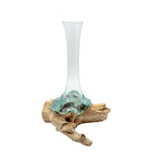 Teak root with glas vase, ca. 25 cm