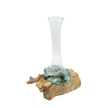 Wurzel Teakholz mit Glas-Vase, Höhe ca. 25 cm