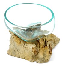 Teakholz Wurzel mit Glasschale,  Ø: ca. 16 cm