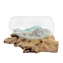 Wurzelholz Teak mit Glasschale, Ø 25 cm