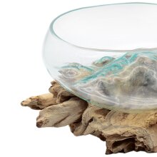 Wurzelholz Teak mit Glasschale, Ø 25 cm