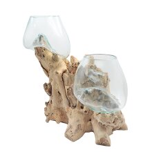 Teakholz mit 2 Gläsern, Ø Glas 25 cm