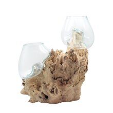 Teakholz mit 2 Gläsern, Ø Glas 25 cm