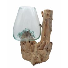 Teakholz mit Glas, H. ca. 35 cm