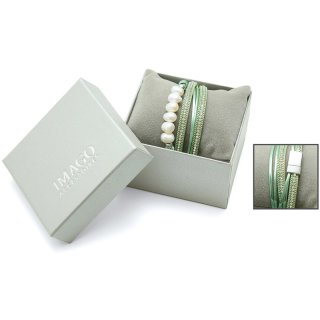 Wickelarmband, mit Glitzersteinen und Perlen, Farbe: grün