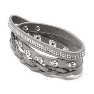 Wickelarmband Anker mit Glitzer, grau