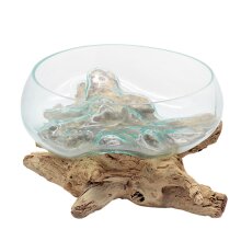 Teakholz mit Glasschale Ø ca. 35 cm