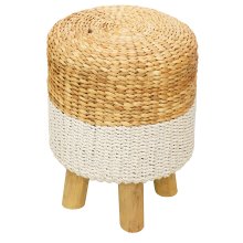 Stool, white, wood and seagrass
