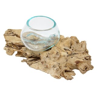 Tteak wood with glass, glass Ø approx 10 cm