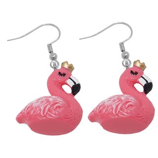 Ohrringe, Paar "Flamingo mit Krone", Länge: ca. 45 mm