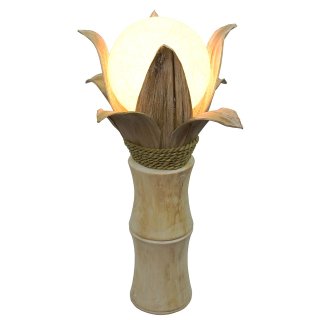 Tischlampe "Blüte" mit 8 Kokospalmenblättern,  Farbe: weiß