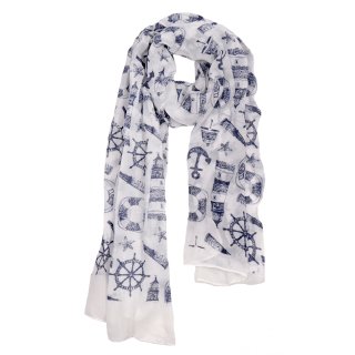 Schal mit See Motiv, weiß/blau, 100% Polyester, 70 x 180 cm