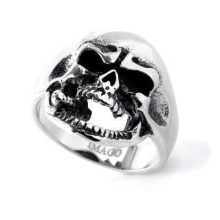 Edelstahlring "Skull mit Zigarre", Höhe: 23 mm, U: 57 mm