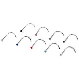 Nosestud Curve Edelstahl m. Stein, in verschiedenen Farben