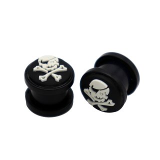Ear Plug Acryl "Skull" schwarz/weiß, verschiedene Größen