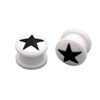 Ear Plug "Stern" Acryl weiß/schwarz, verschiedene Größen