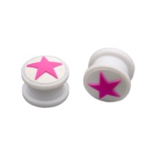 Ear Plug "Stern" Acryl purpur/weiß...