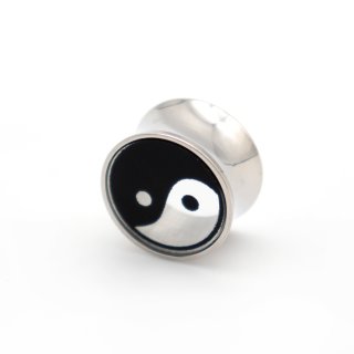 Ear Plug "Yin Yang" aus Edelstahl und Glas,  Ø 12 mm