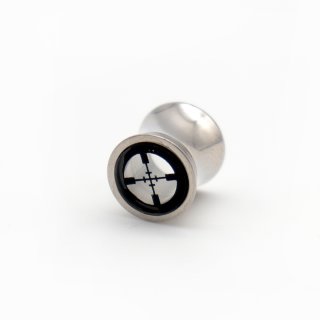 Ear Plug "Fadenkreuz" aus Edelstahl und Glas,  Ø 8 mm