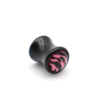 Ear Plug "Zebra" Acryl, schwarz/pink, Ø 6 mm
