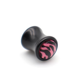 Ear Plug "Zebra" Acryl, schwarz/pink, Ø 8 mm