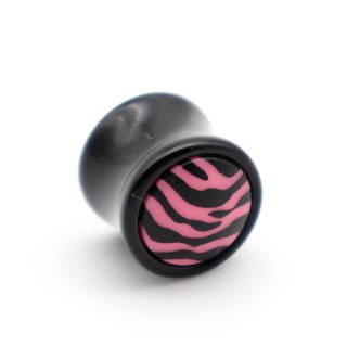 Ear Plug "Zebra" Acryl, schwarz/pink, Ø 14 mm