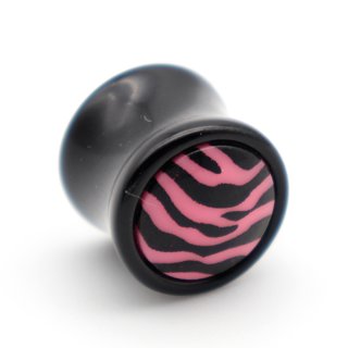 Ear Plug "Zebra" Acryl, schwarz/pink, Ø 16 mm
