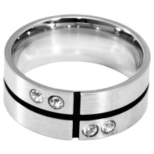 Edelstahlring, 4 Steine, 8 mm breit,U: 57 mm