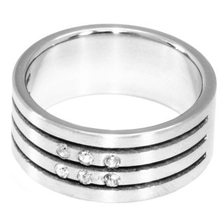Edelstahlring, 6 Steine, 8 mm breit,U: 63 mm