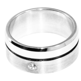 Edelstahlring, ein Stein, 8 mm breit, U: 52 mm
