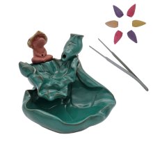 Incense fountain frog with water lily leaves,