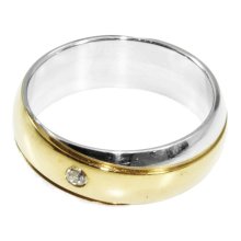 Edelstahlring, 1 Stein, goldfarben, 6 mm breit, U: 52 mm