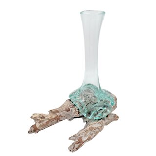 Root with glass vase, approx. 25 cm, white wash