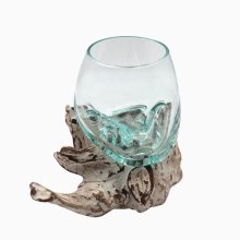 Liqva - Teakholz mit Glas,  Ø: ca. 15 cm, weiß