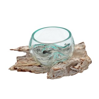 Liqva - teak wood with glass bowl, Ø: approx. 16 cm, white wash