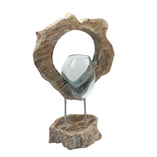 Teak Holz Design mit Glas, weiß