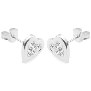 Ohrstecker Paar "Herz", 925 Silber m. Glitzer, Ø 10 mm