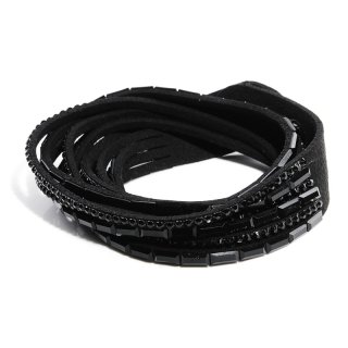 Armband, Leder und Glitzer, sechsfach
