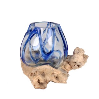 Root with glass "blue lines" on teak wood