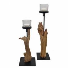 Candle holder teak root on stand 40 cm