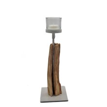Kerzenhalter Teakwurzel auf Ständer weiß, 30 cm