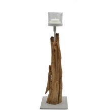 Kerzenhalter Teakwurzel auf Ständer weiß, 40 cm