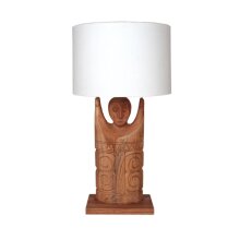 Lampe Teakholz Figur mit Lampenschirm