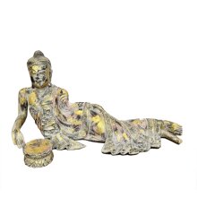 Reclining Buddha Sculpture, Rose/Gold/White