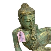 Reclining Buddha Sculpture, Green/Gold