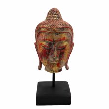 Skulptur Buddha-Kopf auf Ständer rot/gold/schwarz