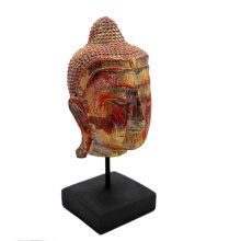 Skulptur Buddha-Kopf auf Ständer rot/gold/schwarz