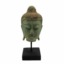 Skulptur Buddha-Kopf auf Ständer gold/grün