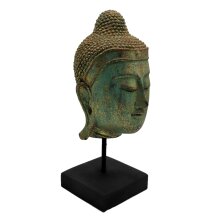 Skulptur Buddha-Kopf auf Ständer gold/grün